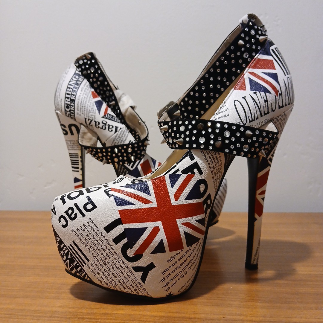 Cape Robbin Union Jack British Flag Platform 6” Stiletto Ultra High Heels, US 9