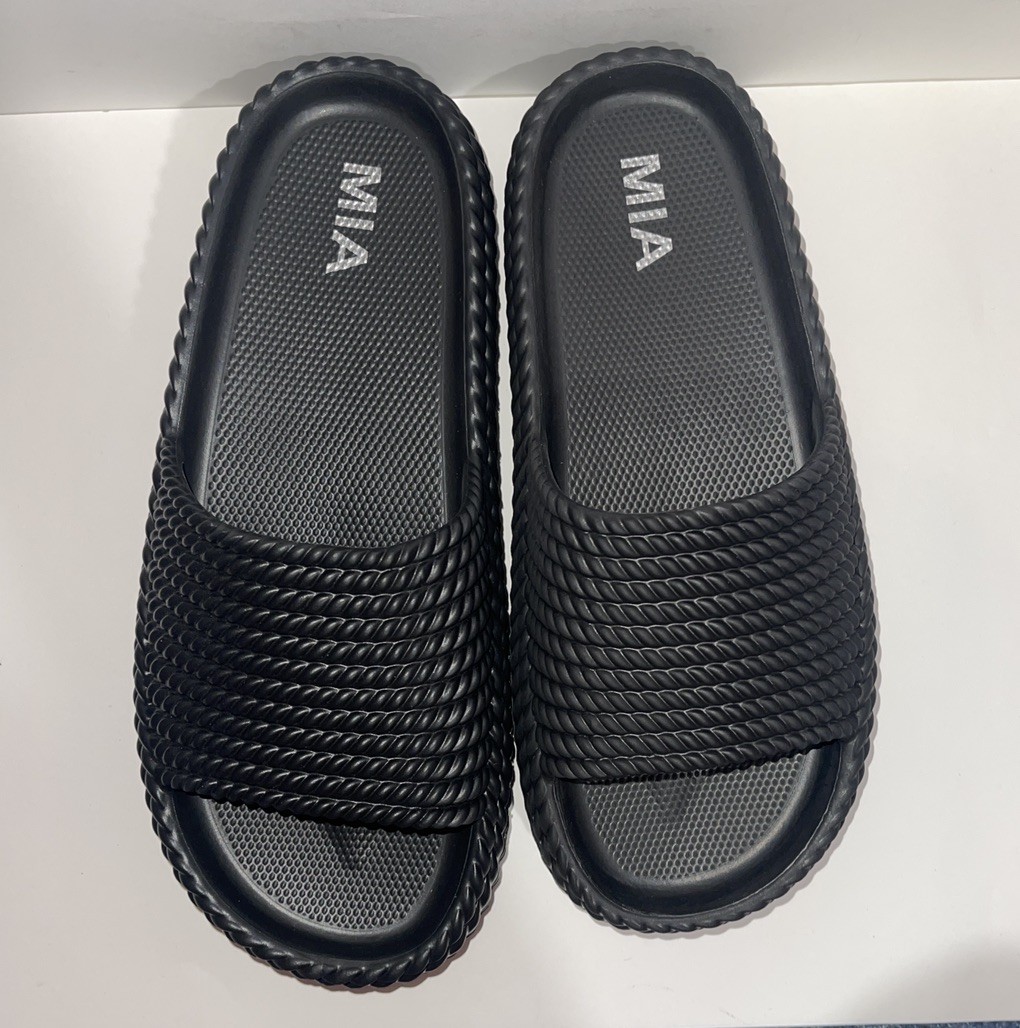 MIA BLK EVA Mismatch Slides Women Left 7 Right 8 Black Sandals House Shoes