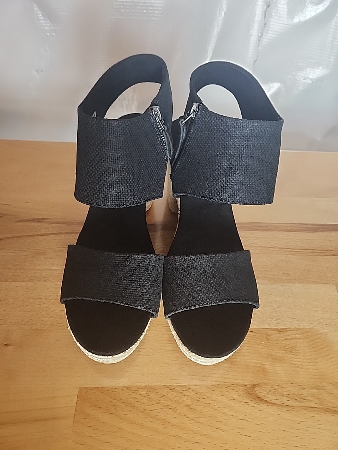 TOMS Majorca Rope Platform Espadrille Sandals 12 Black Block Heel Resort Chic