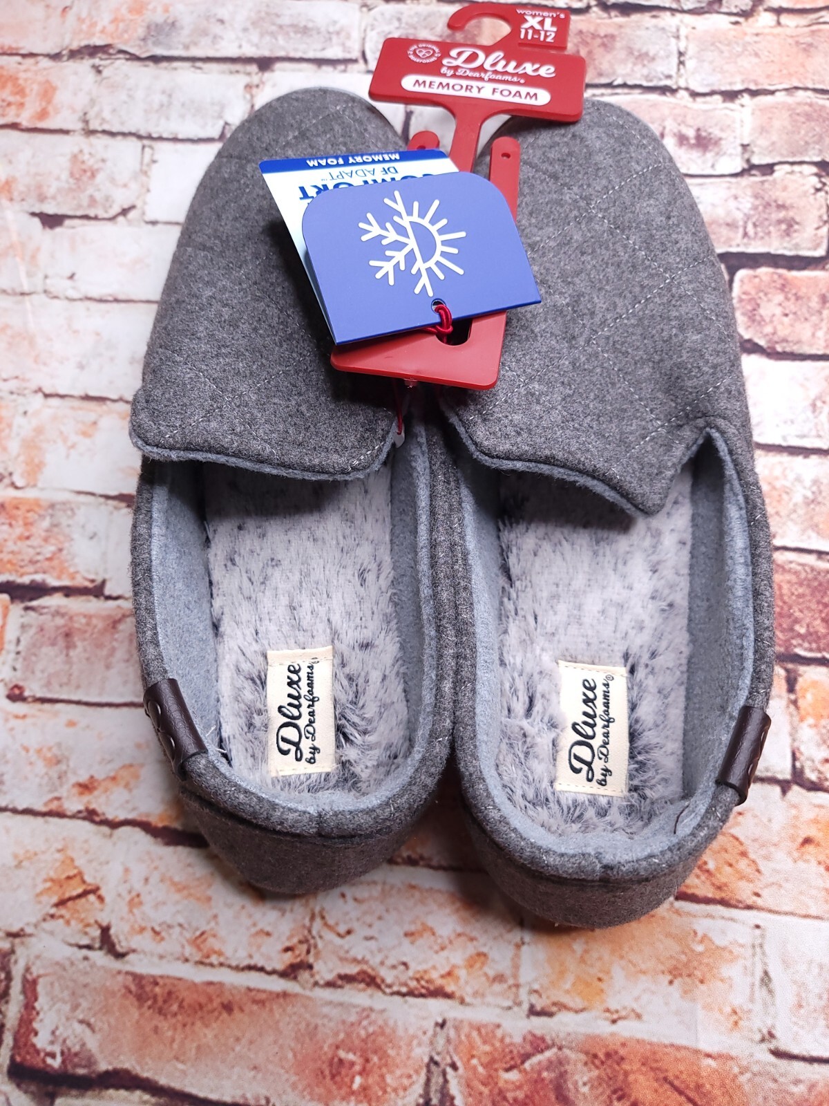 Women’s Dluxe Dearfoams Loafer Slippers Slip on Shoes Gray Size XL 11 12 11/12