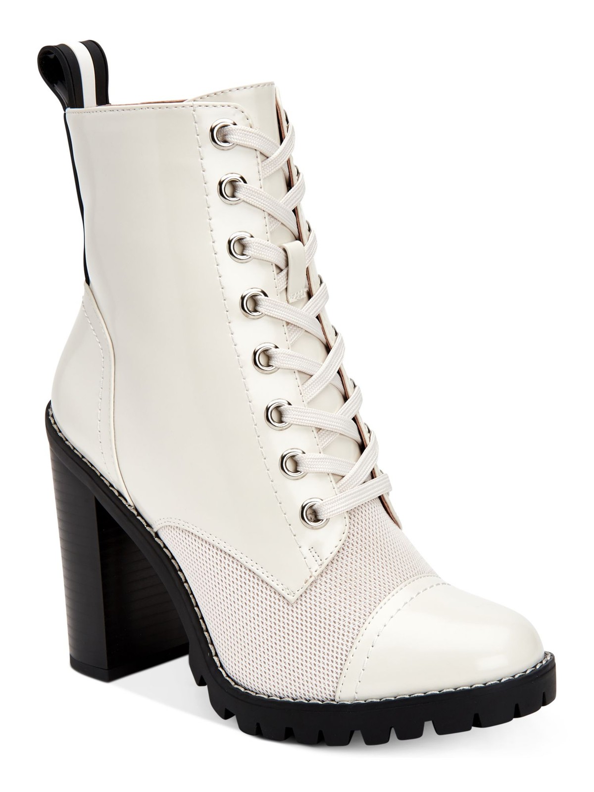 BCBGENERATION Womens White 0.5″ Platform Lace Up Mesh Paulina Boots 7 B