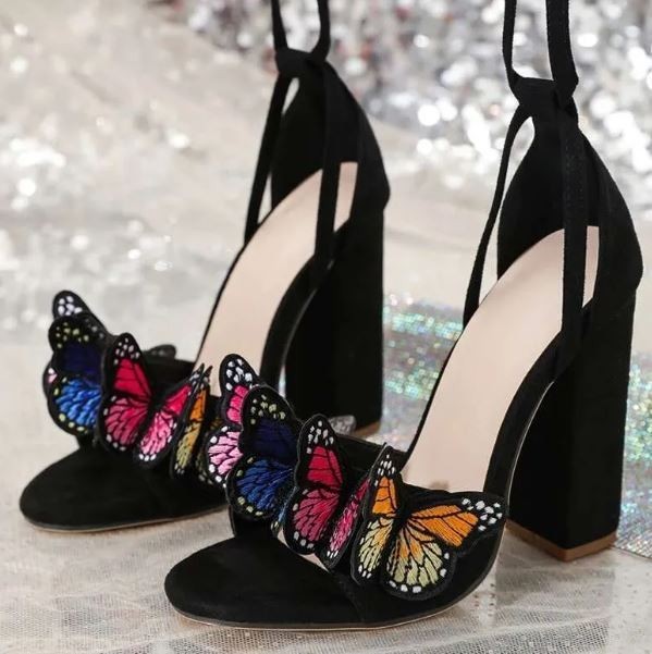 Womens Fashion Summer Peep Toe Butterfly embroidery Strappy Sandals High Heels