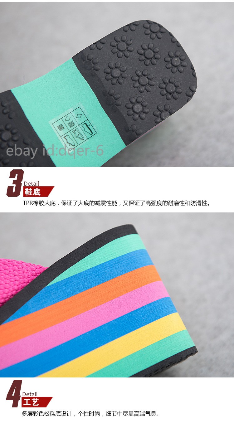 Womens Wedges Flip Flops Summer High Heels Sandals Platform Slippers Solid Shoes