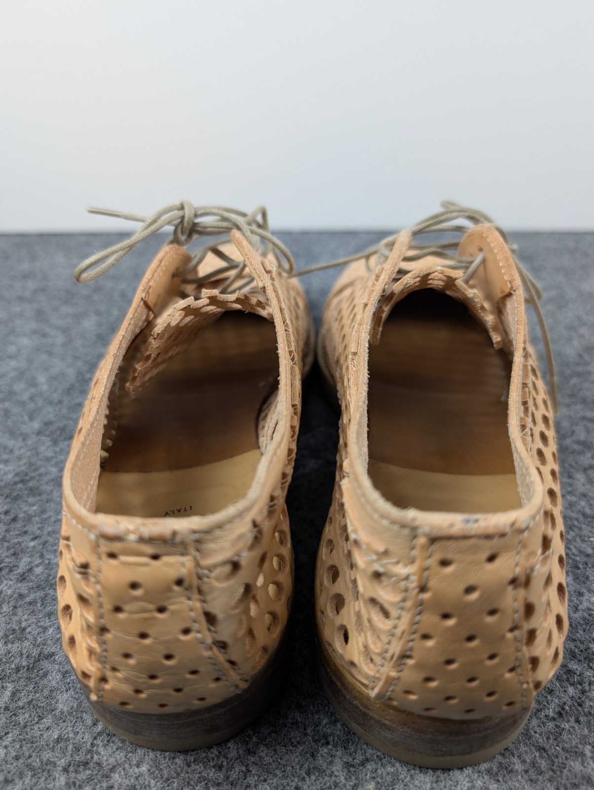 MOMA Handmade in Italy Tan Leather Perforated Oxford Shoes Womens EU 37 US 7