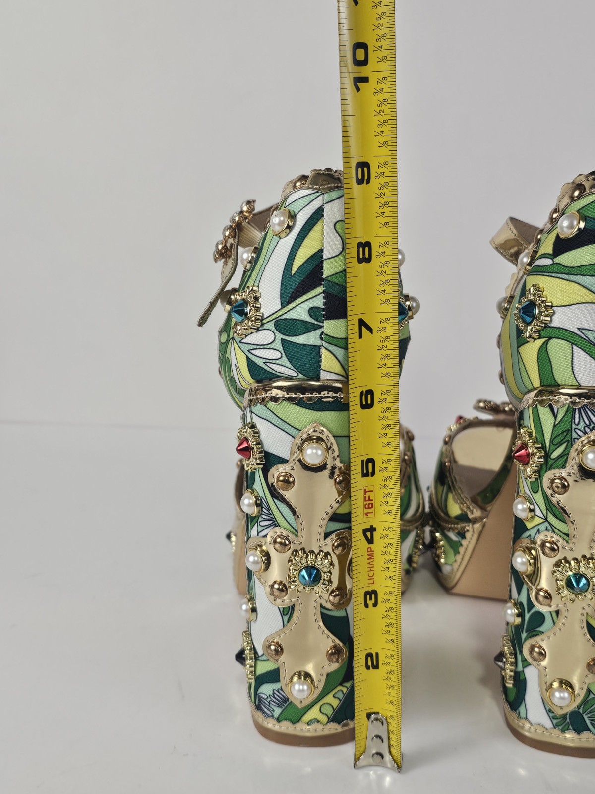 Retro 70s Style Rhinestone Pearl Embellished Platform Shoe Sandals S10 Jeweled