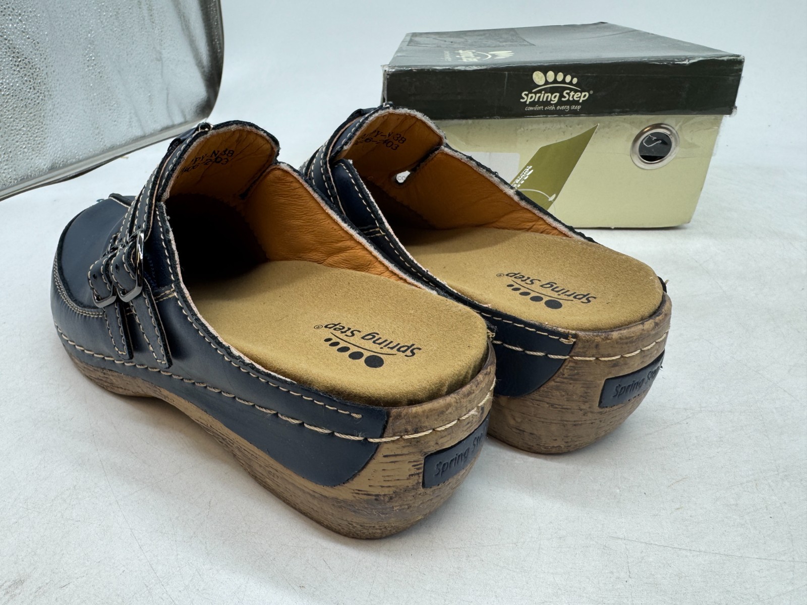 Spring Step Happy Women’s Navy Blue Leather Mule Clog Slip-On – 38 EU (7.5-8 US)