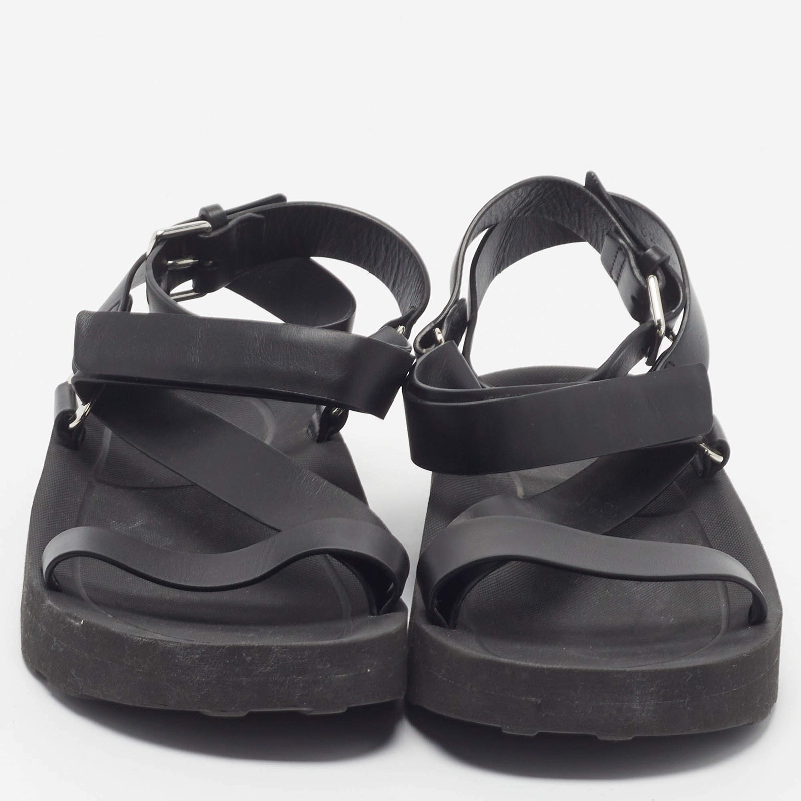 Hermes Galaxy Size 37 Black Leather Ankle Strap Sandals