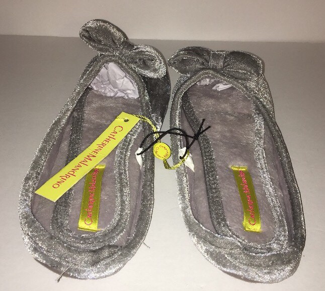 Women’s Slippers House Catherine Malandrino Size9-10 Large Velvet Gray W Bow Tie