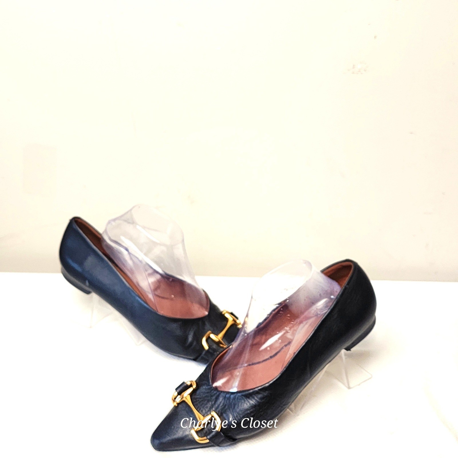 Angel Alarcon Horsebit Pointed Toe Flat 41/US 10 Blk Leather Made in Spain