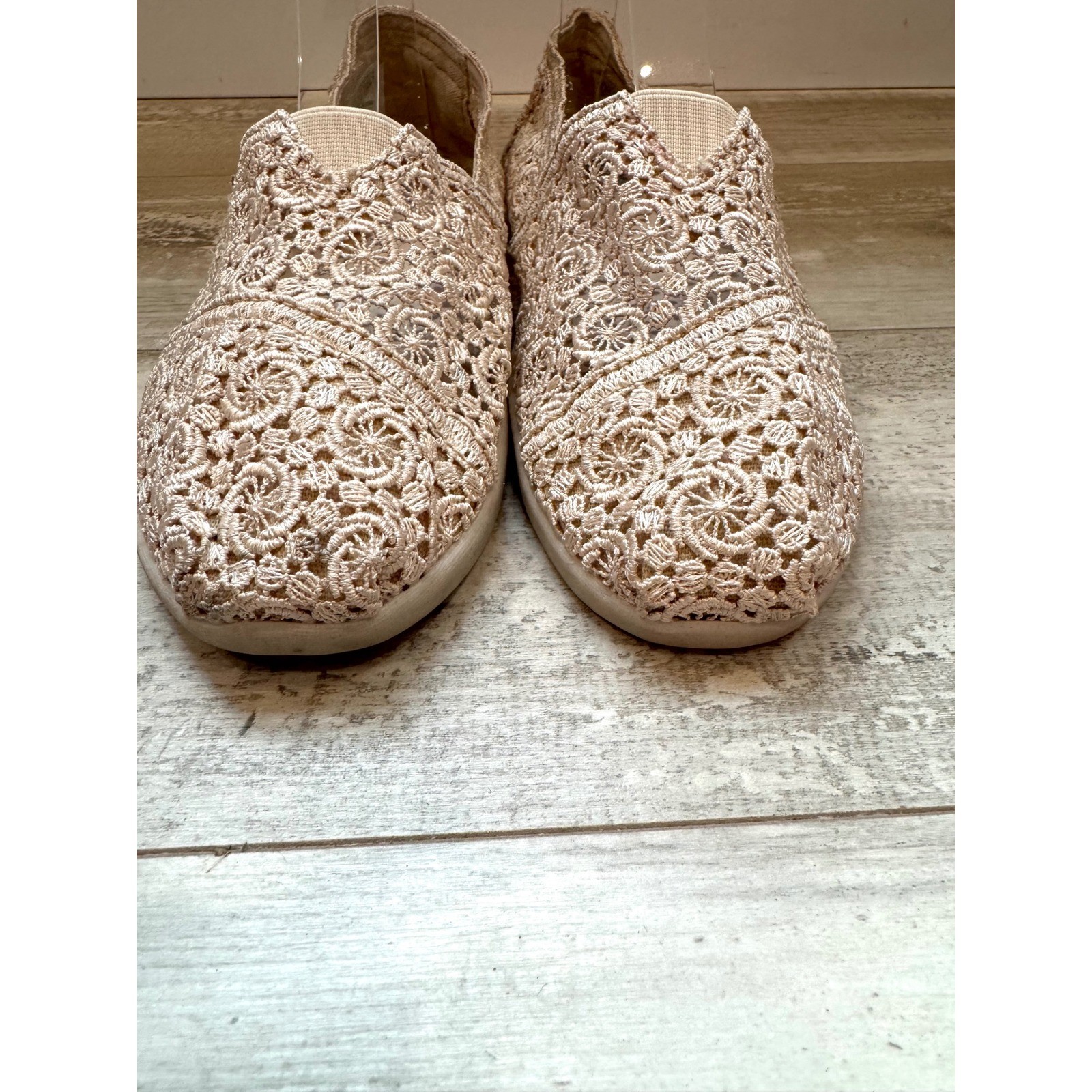 Skechers BOBS Crochet Slip-On Flats Beige Memory Foam Cottagecore Size 7.5 Boho