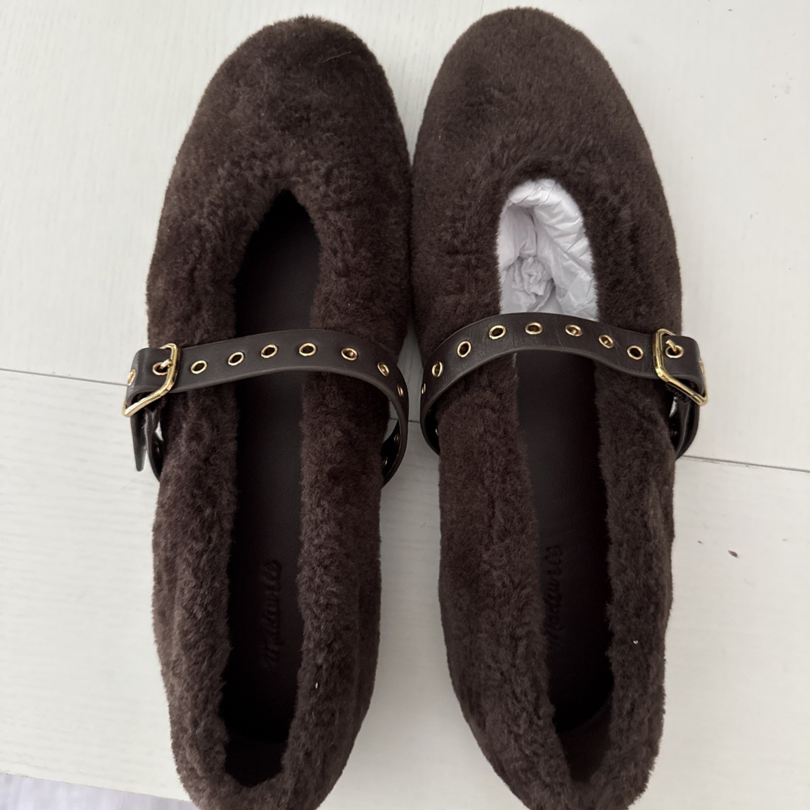 NIB Madewell The Remy Mary Jane Flat 9.5 Coffee Bean Faux Fur Shoes
