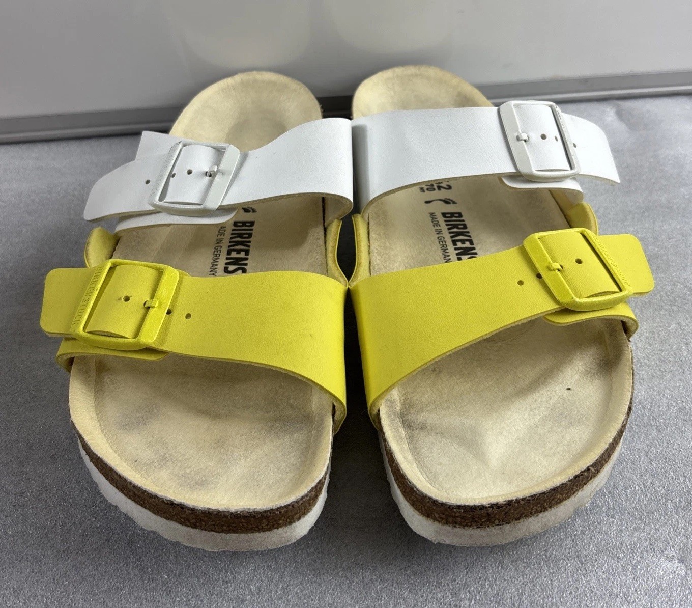 Birkenstock Arizona Split White/Lime Sour Birko Flor Reg Size 42 W-11-M-9