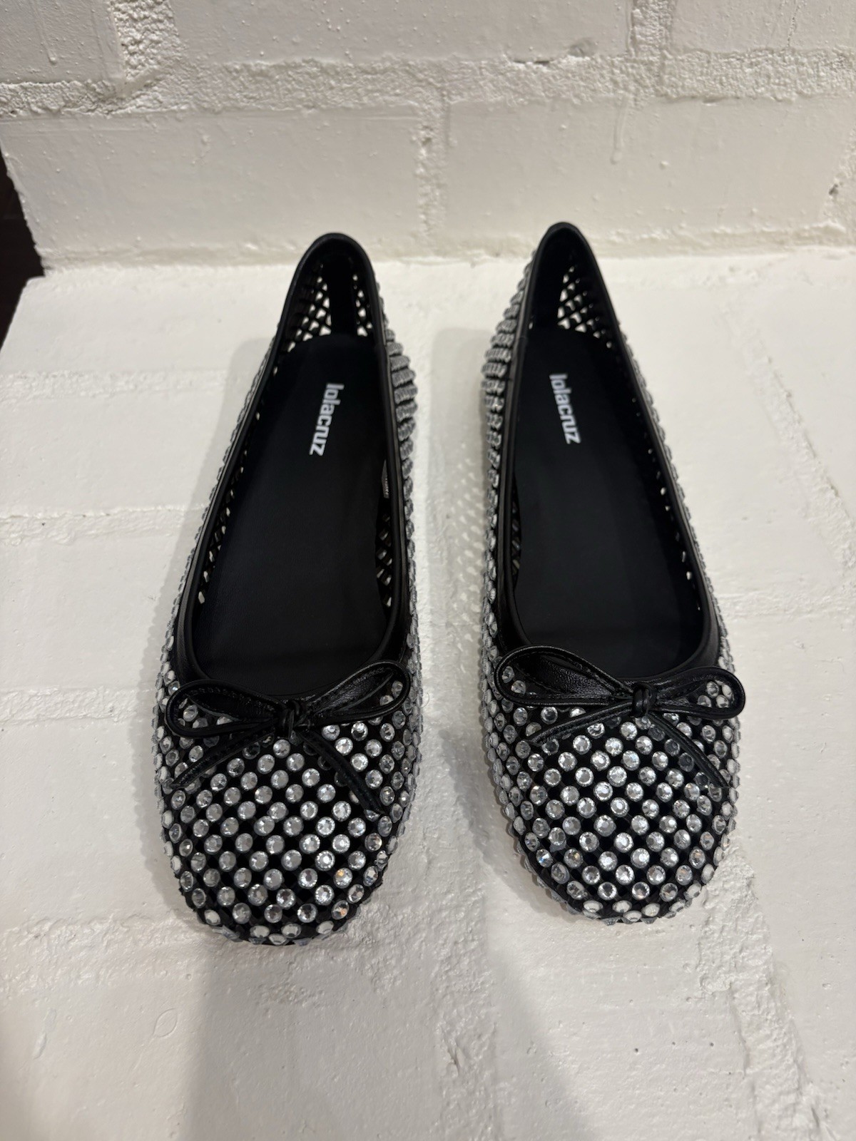 Lola Cruz Crystal Beaded Bow Flats Women’s Size 37
