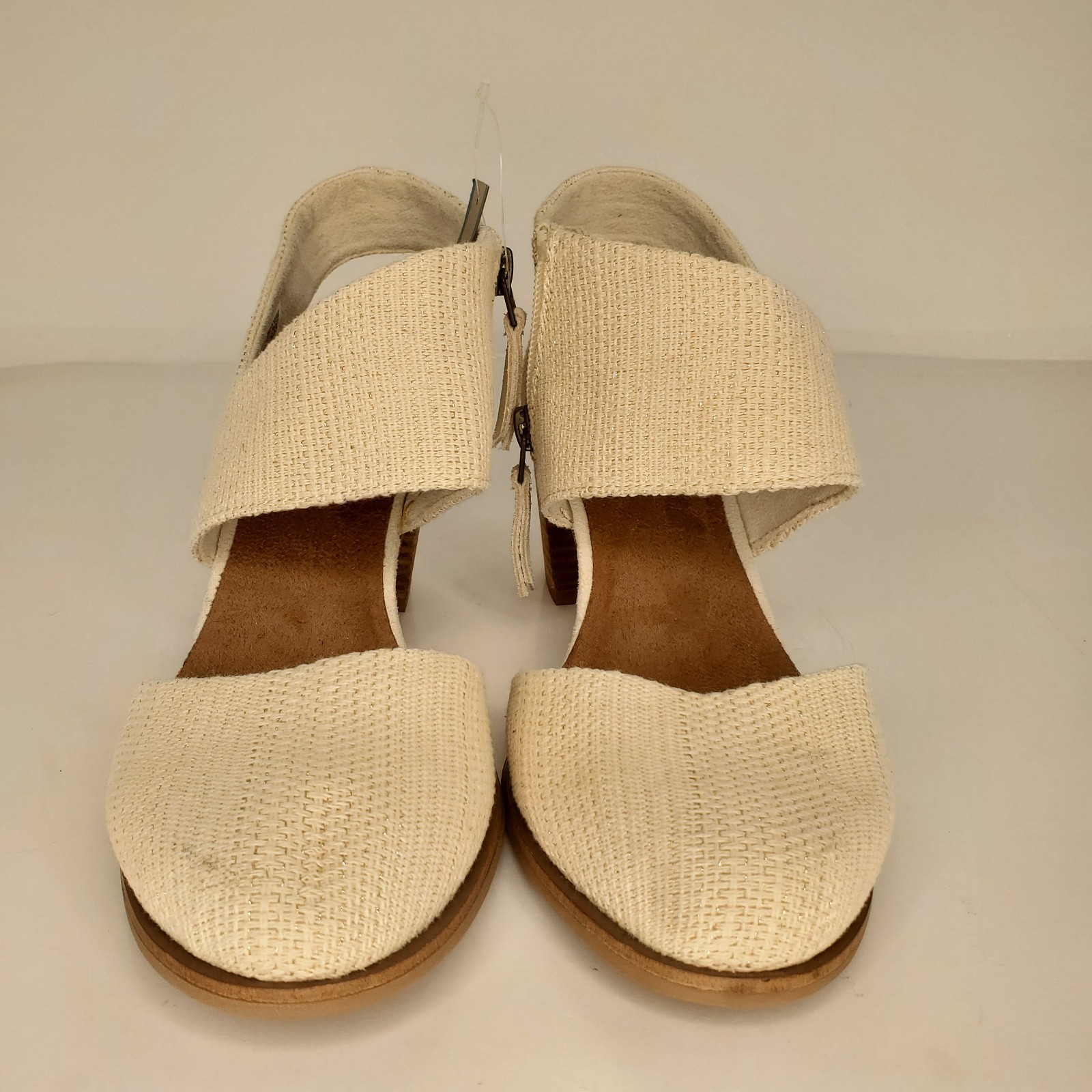TOMS Majorca Womens Sandal Sz 7.5 White Slingback Side Zip Closed Toe Block Heel