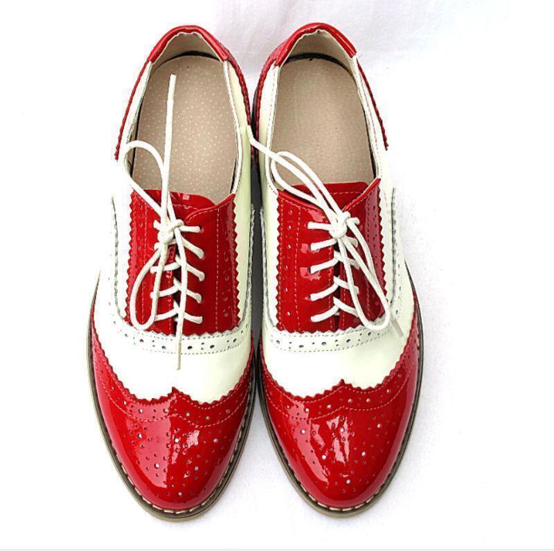 New Women Brogue Carved Lace Up Shoes Oxfords Round Toe Hollow Out Colorful R246