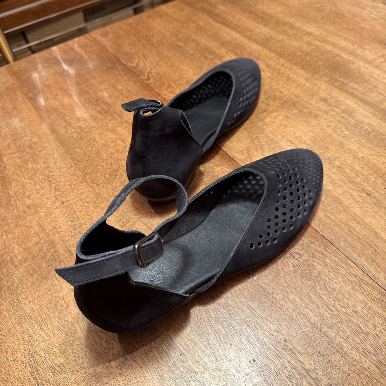 ARCHE Black Cut Out Leather Micro Suede Flats Ankle Strap France EU 42 US 10