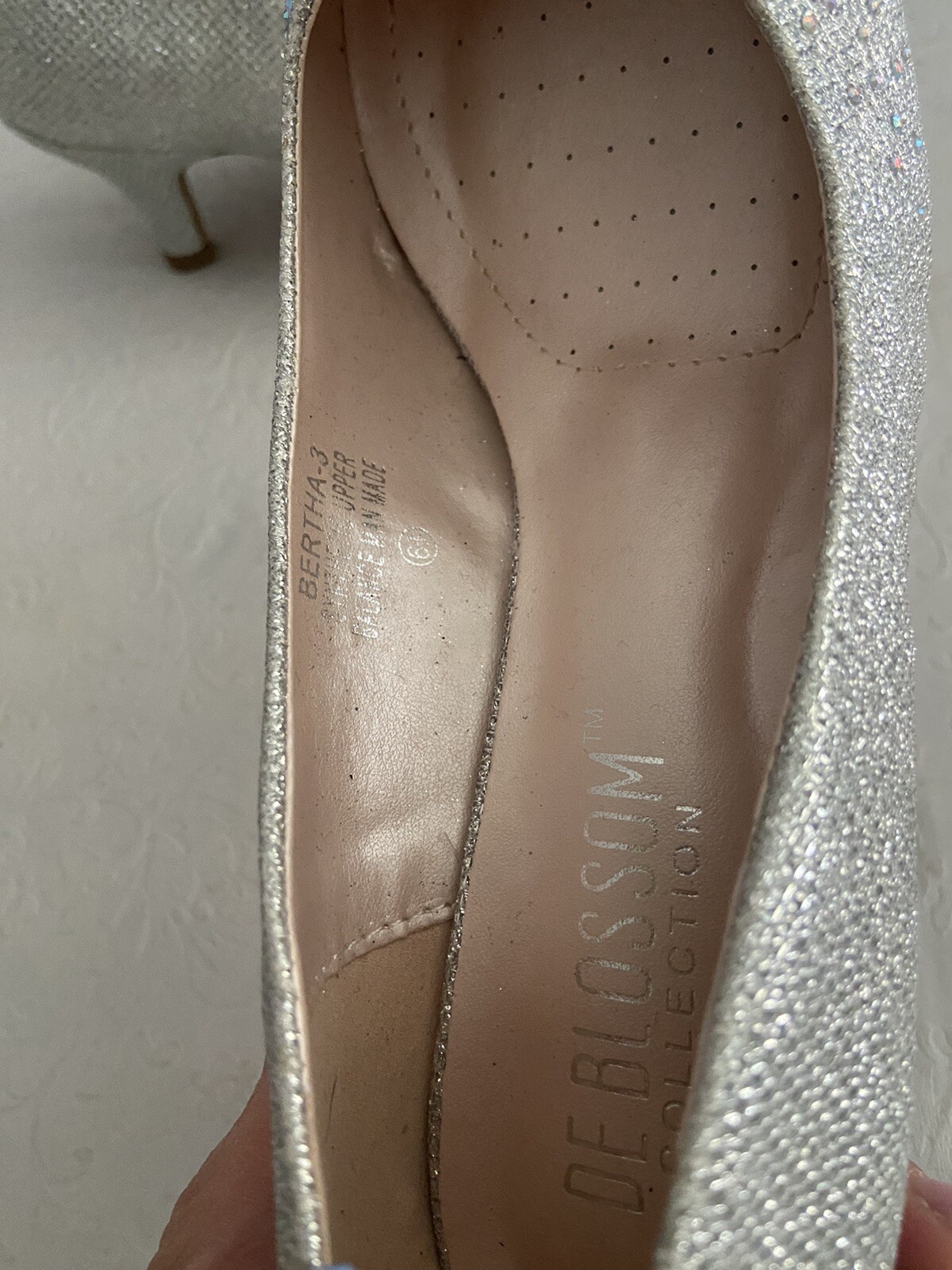 De Blossom Bertha-3 Silver Rhinestone Sparkle Mid Heel Dress Pump Shoe 6.5