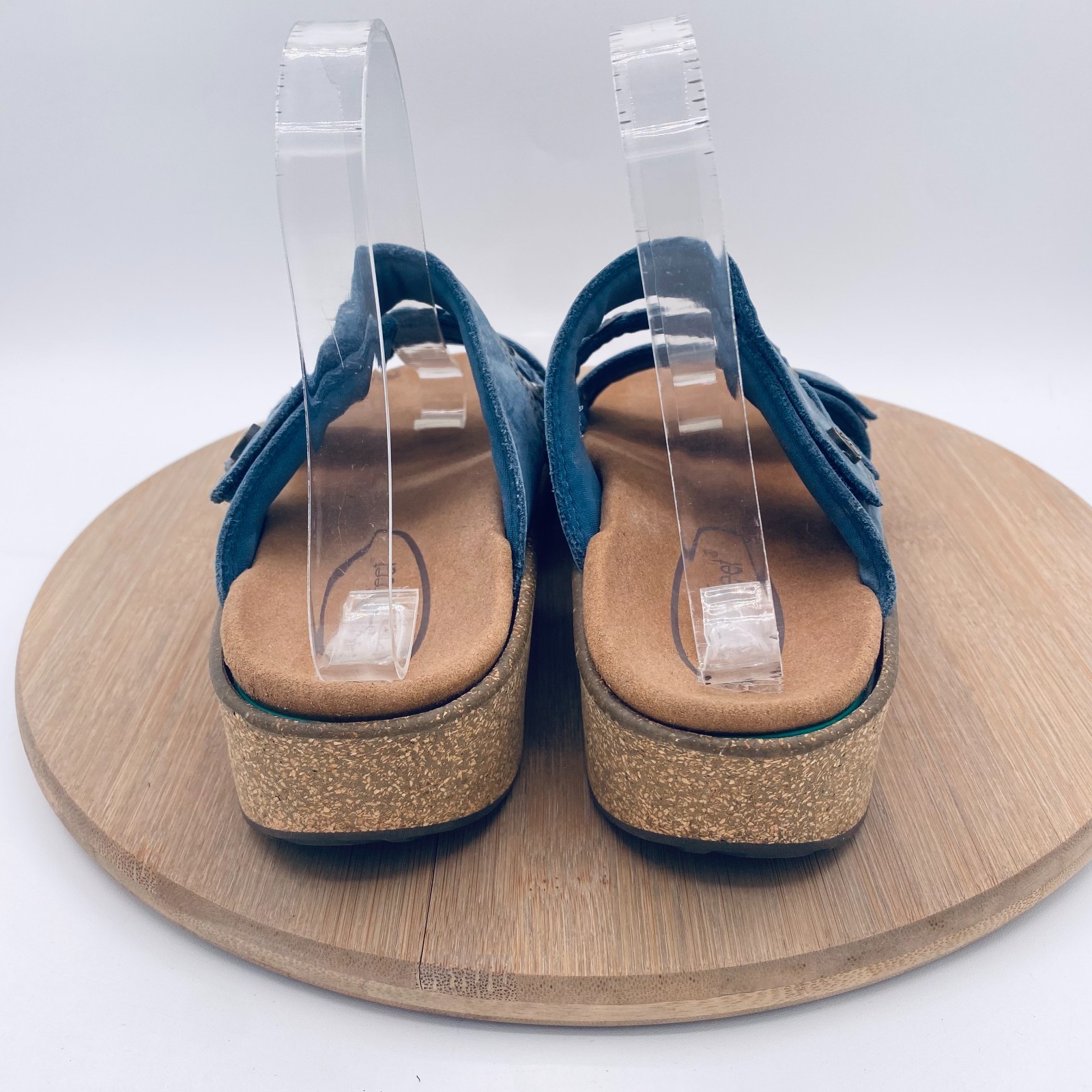 Orthofeet Sandals Womens 9 Blue Leather Comfort Carrie Slides Peep