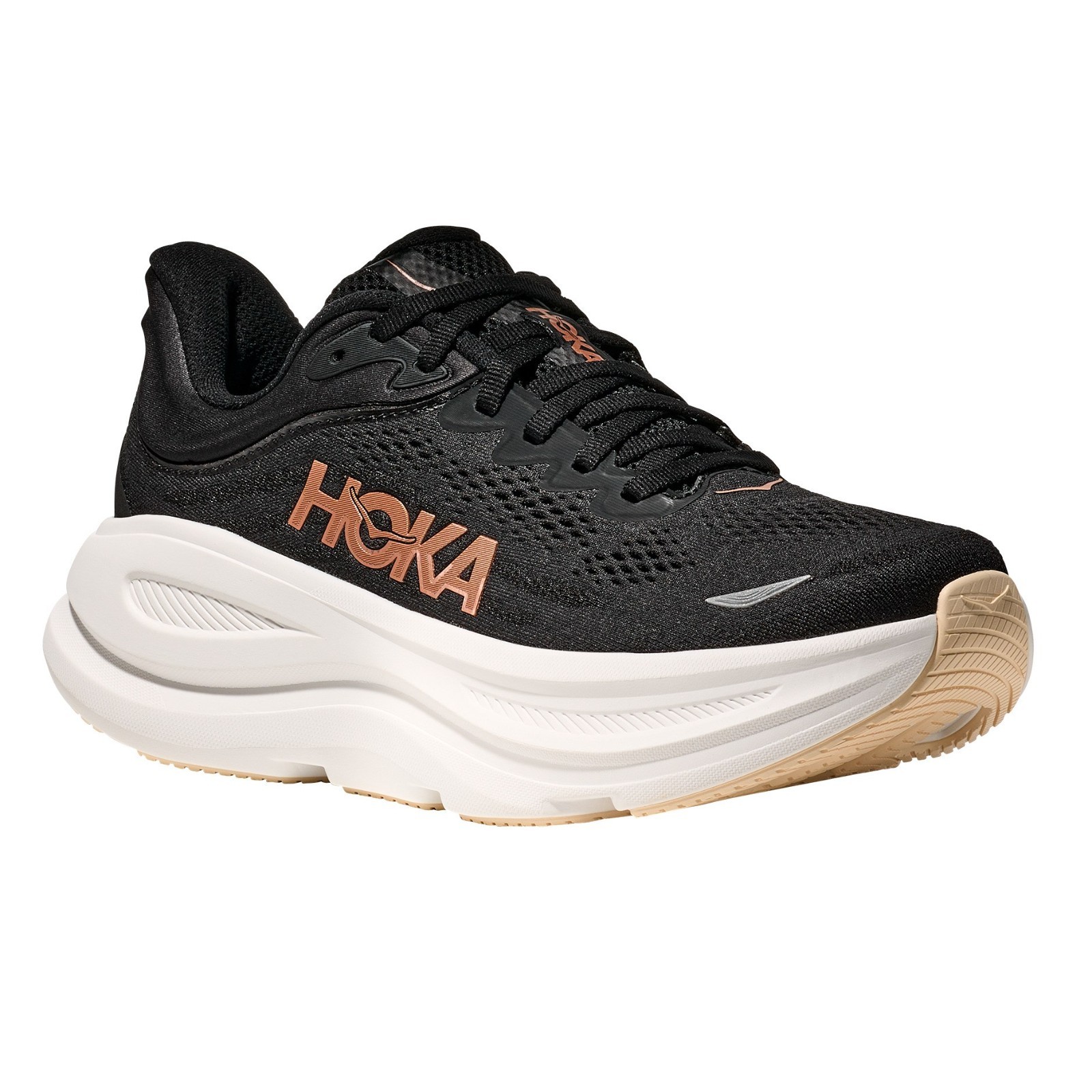 HOKA Bondi 9 Road-Running Shoes – Women’s, Color Black-Rose Gold, Brand New