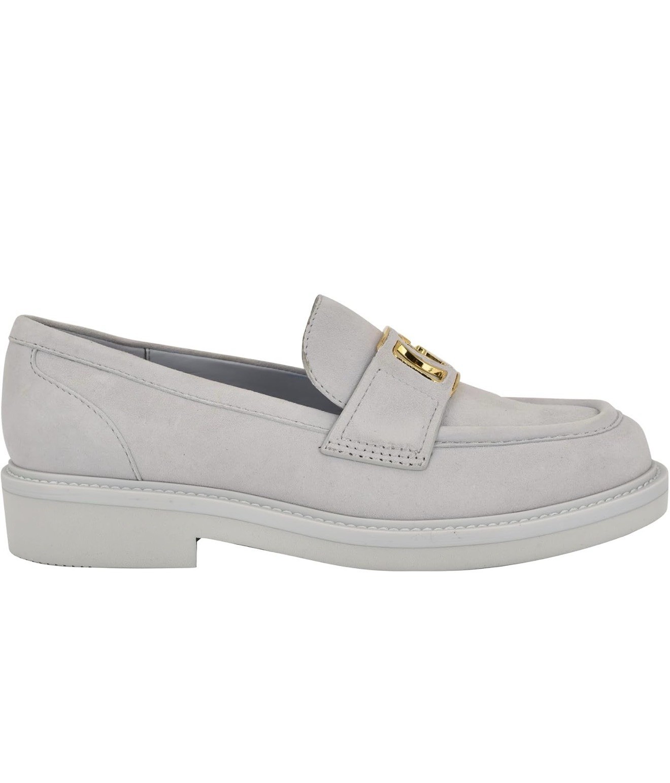 GUESS Women’s Gray Suede Slip-On Loafer Flats Round Toe Gold Logo Accent 7