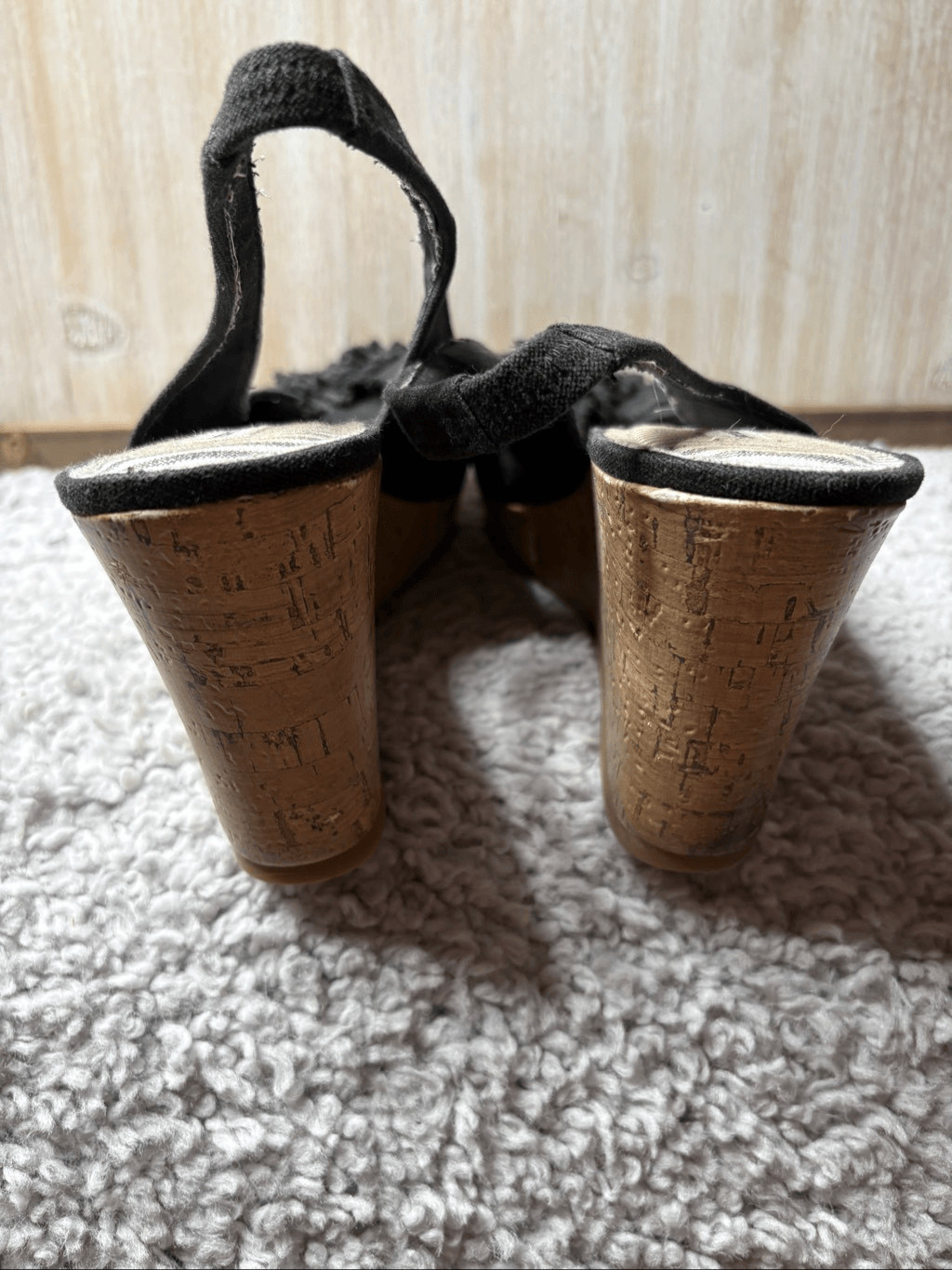 American Eagle Black Cork Wedge Slingback Peep Toe Sandals Size 11