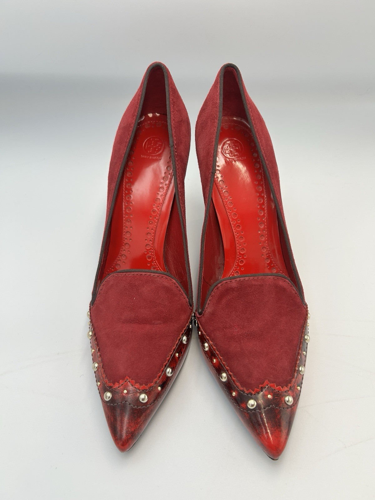 TORY BURCH Fuschia/Red Monroe Suede Patent Leather Pumps 9 Stunning Pre-loved