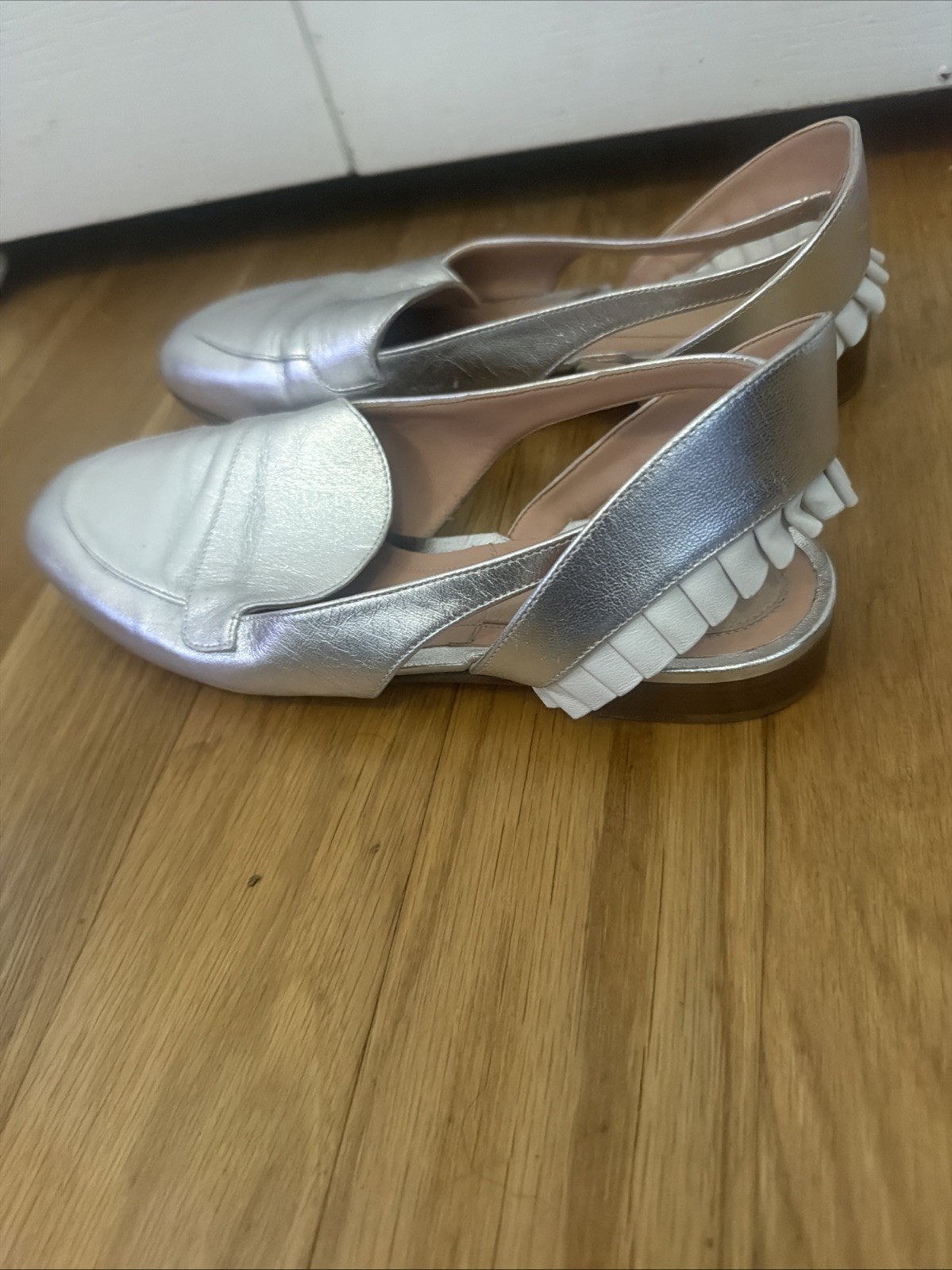 Dahlia Selva Guilty Pleated Moc Loafer 39 Ruffle Straps Ruffle Silver Wedding