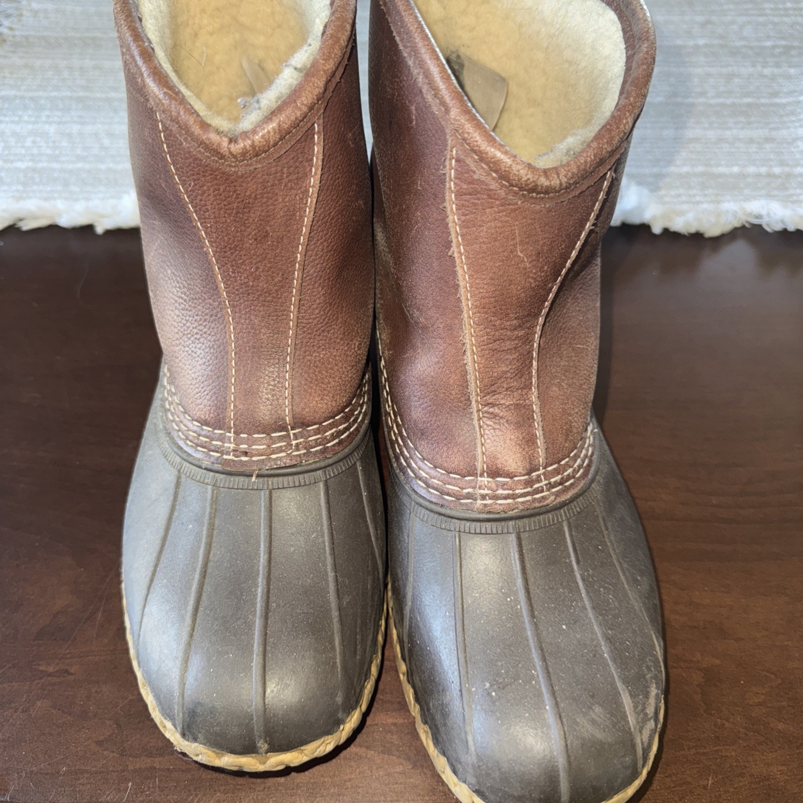 Vtg L.L. Bean Maine Hunting Duck Boot Shearling Lined Leather Boots Womens 8