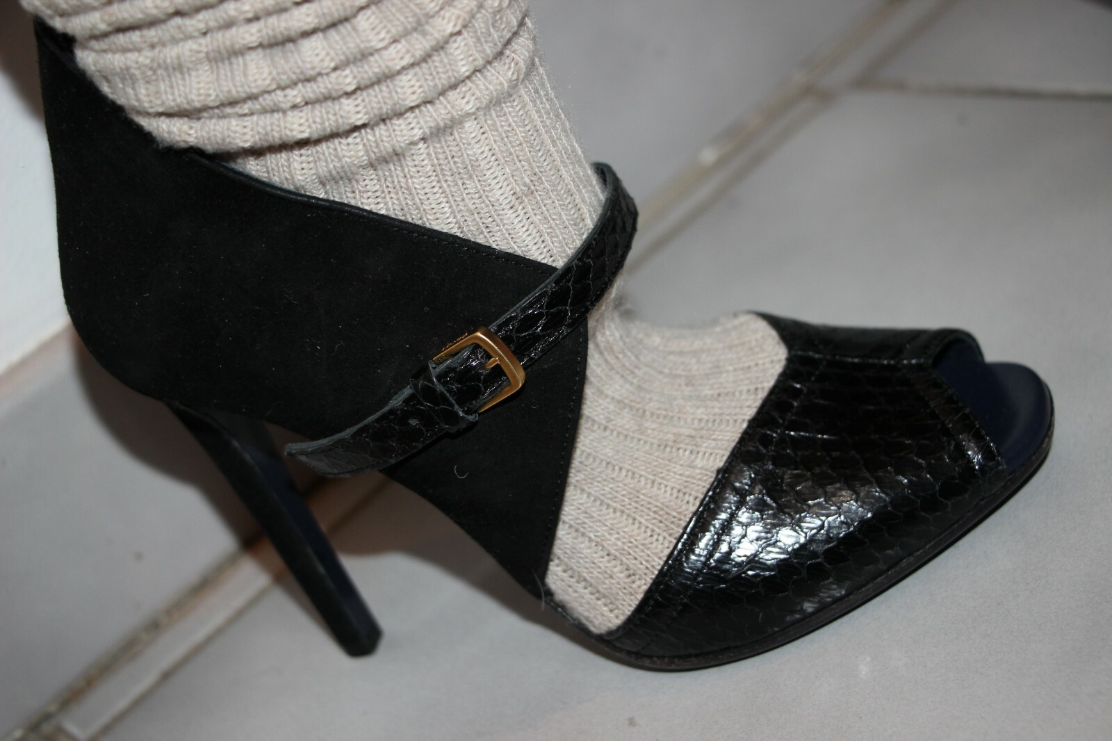 Vionnet Knitted Stocking Pumps / Sock Bootie Black Beige sz US 6 / IT 36 $1100