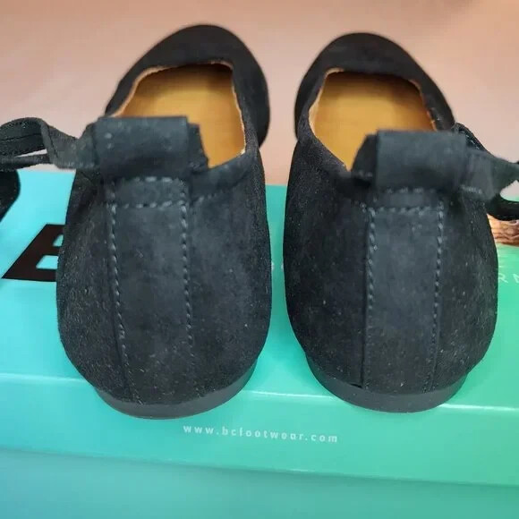BC Footwear Black Have A Heart Vegan Suede Lace Up Ballet Flats Sz 10 NIB