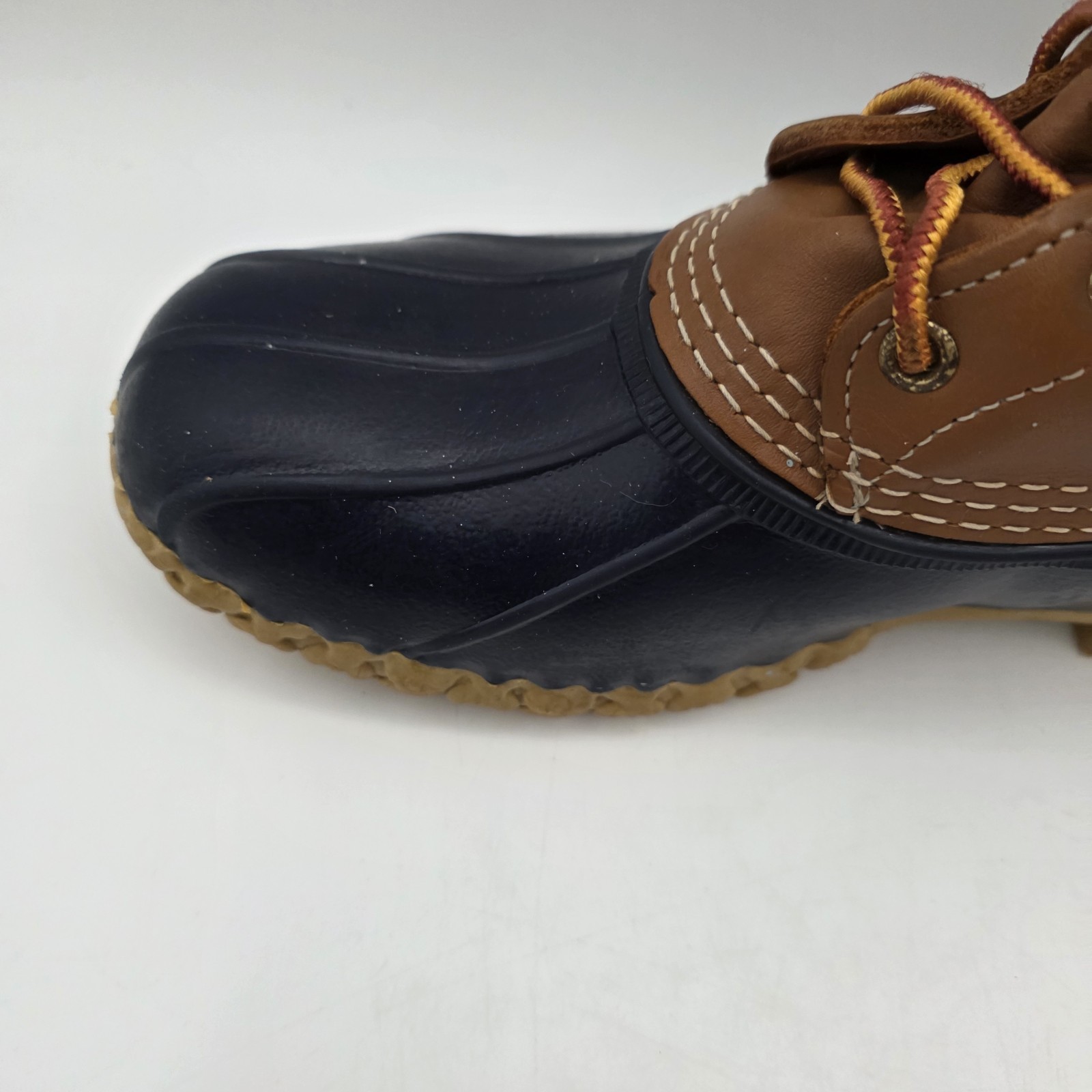 LL Bean Unisex Maine Bean Boot Shoe Leather Duck Boots Tan and Navy M – 7, W – 9