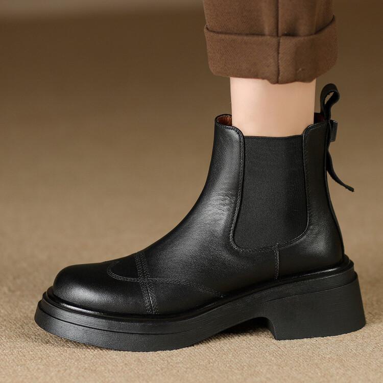 Women’s Retro Formal Business Pump Leather Work Pull On Casual Ankle Boots Shoes