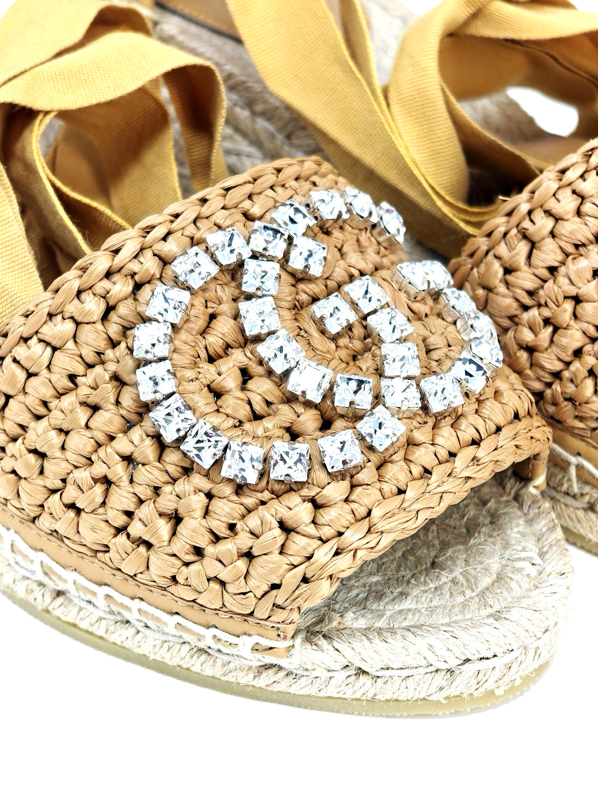 Gucci Marmont Double GG Espadrilles Platform Crystal Ribbon UK 4 US 7 37 17623E