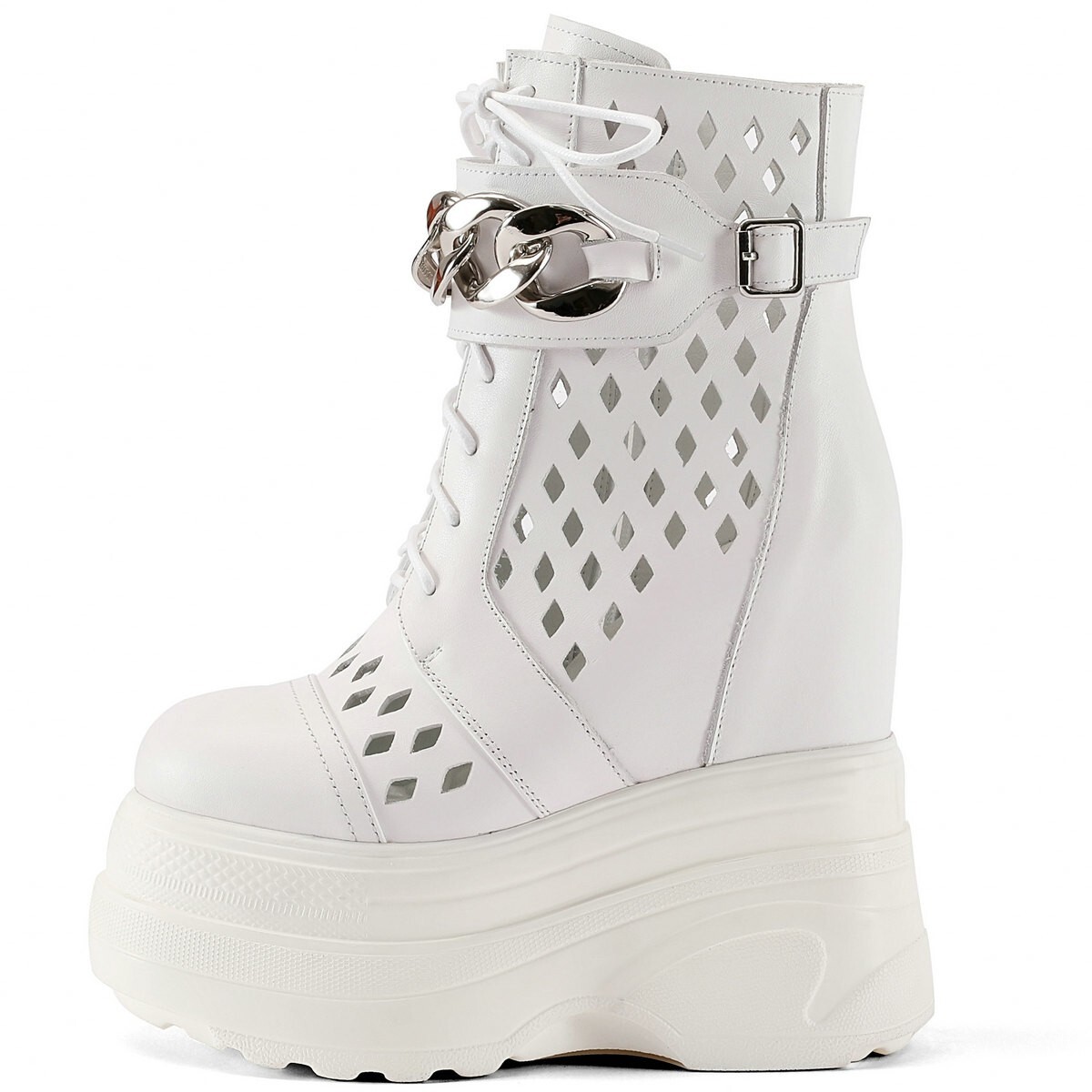 16cm High Heels Women Leather Platform Wedge Ankle Boots Plus Size Sandal Pumps