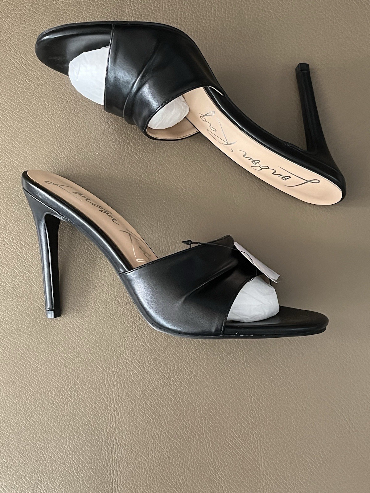 London Fog “3rd Divorce” Black Open Toe High Heel Slides Round Toe Size 8 BNIB