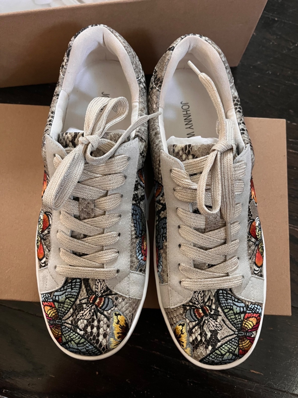 Johnny Was Dreamer Sneakers, snakeskin and butterfly print w/ box