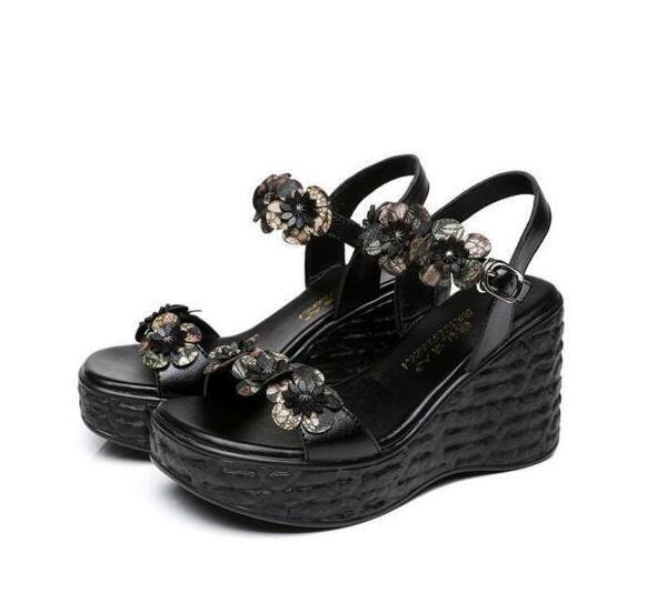 Women Floral Casual Retro Platform Wedge Heels Peep Toe Fashion Sandals Shoes
