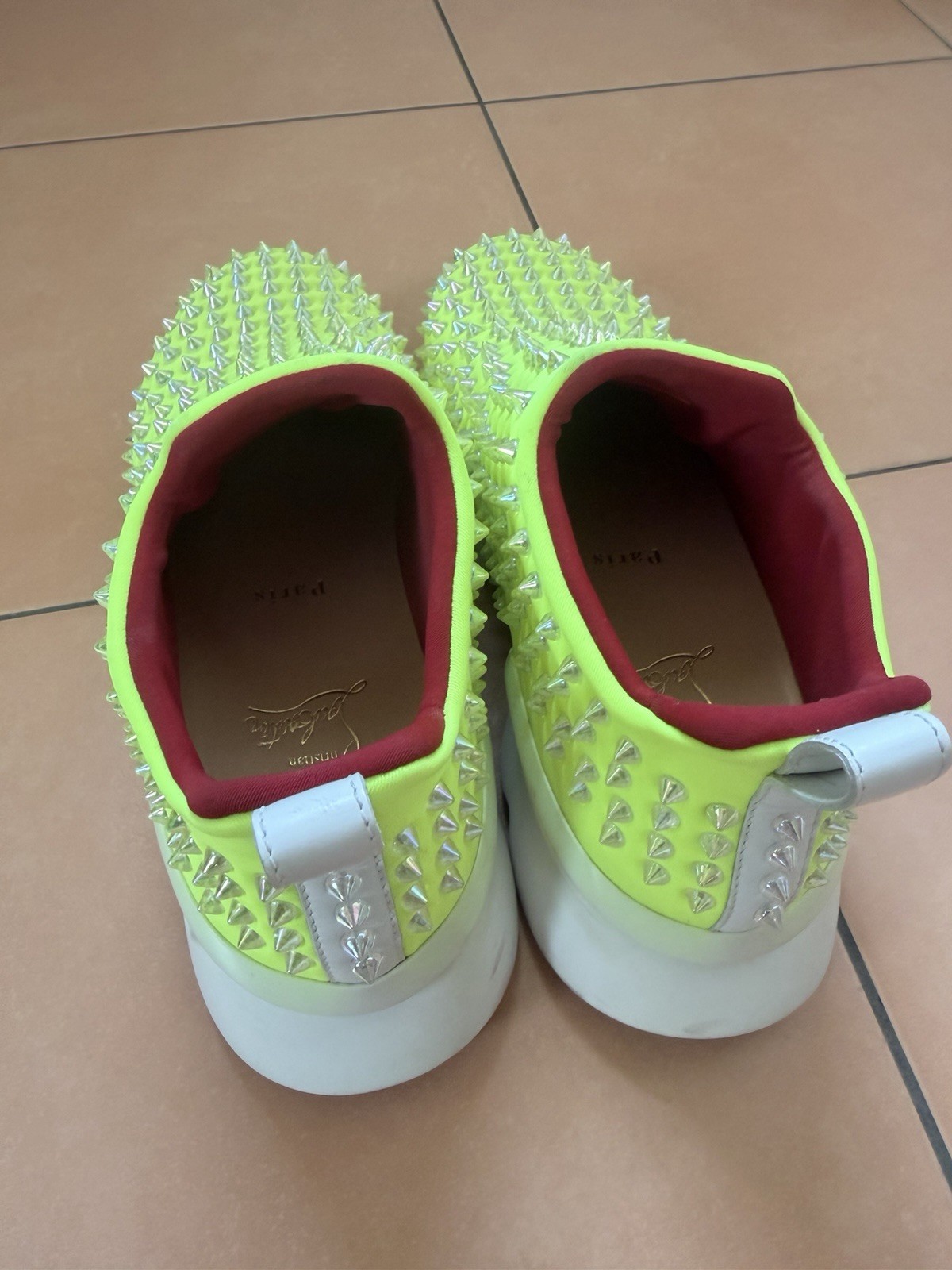 STUNNING CHRISTIAN LOUBOUTIN SPIKE SOCK ,slip-on sneakers in vibrant neon yellow