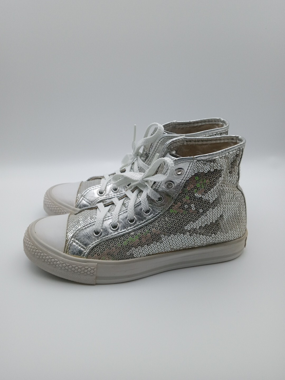 Gotta Flurt Women’s Size 5.5 Sequin High Top Sneakers Silver / White Shoes