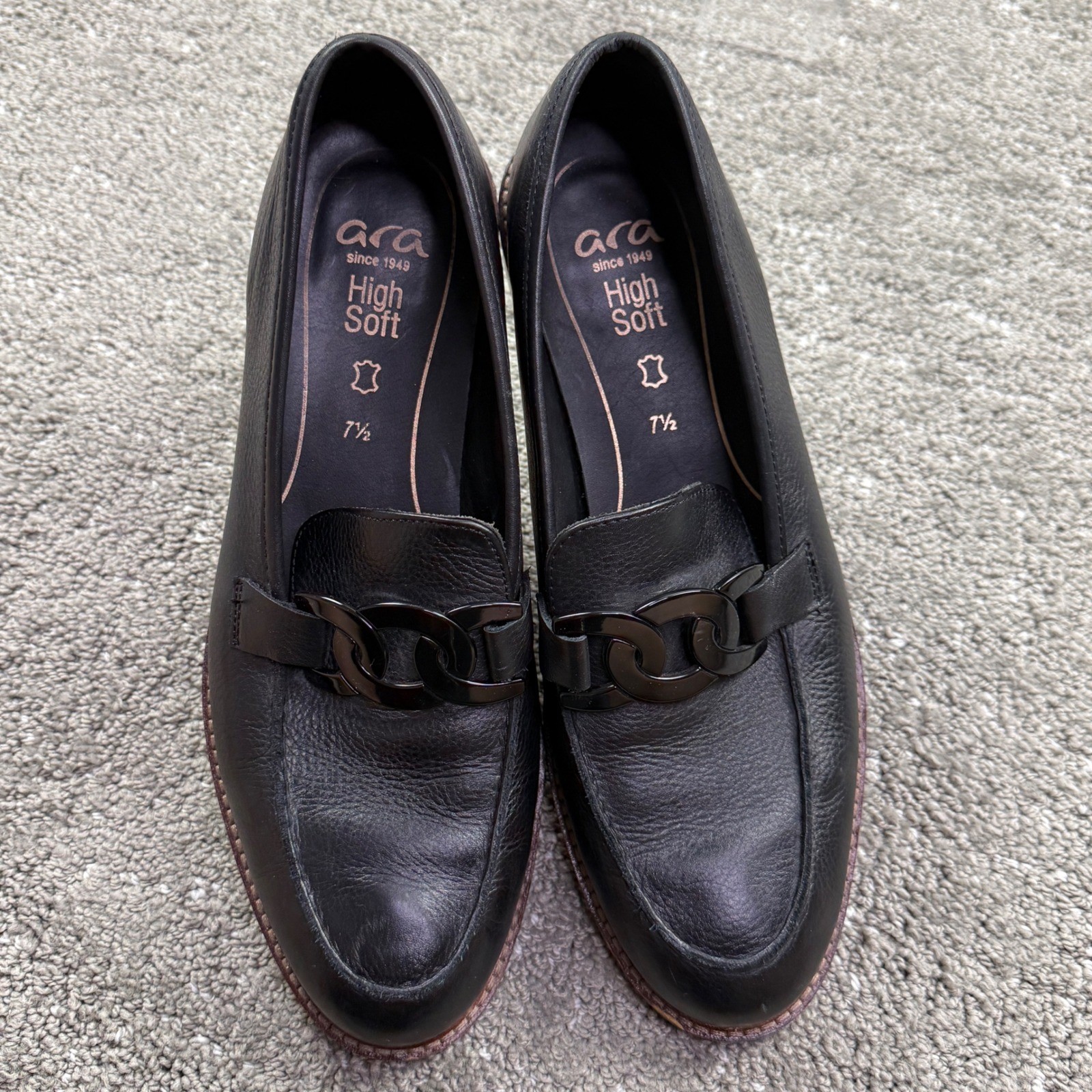 Ara HighSoft Women’s Leather Chain Loafers Black UK 7.5 US 10 EU 41 Comfort