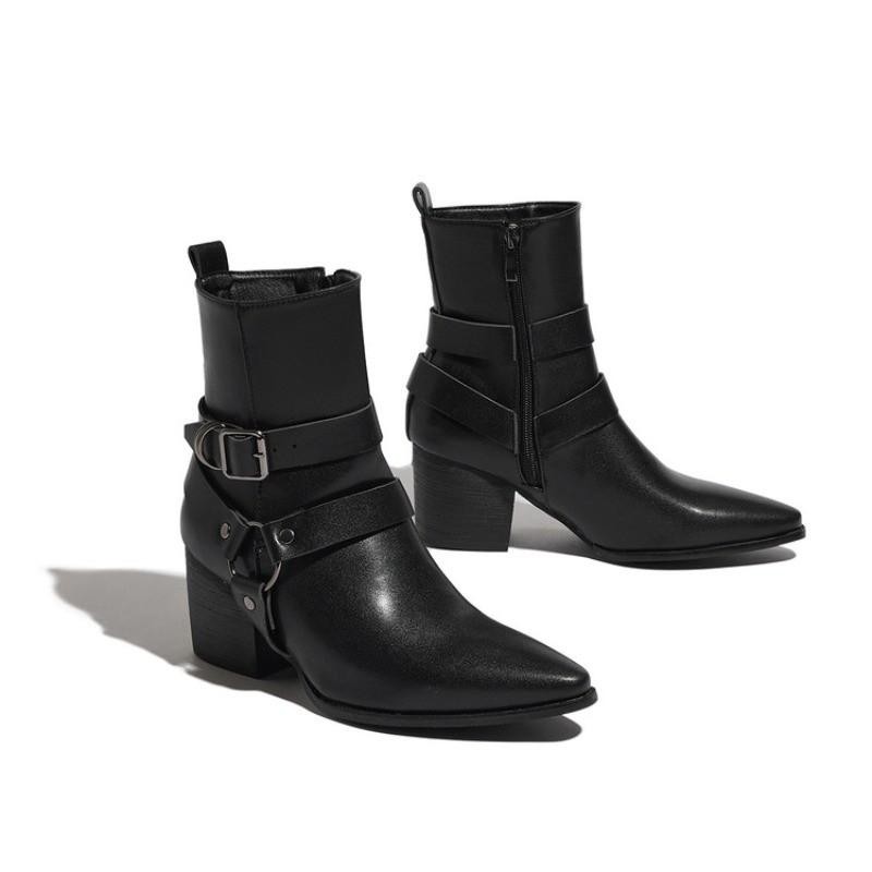 Women’s Faux Leather Zip Pointed Toe Ankle Boots Casual Party Block Heels Shoes