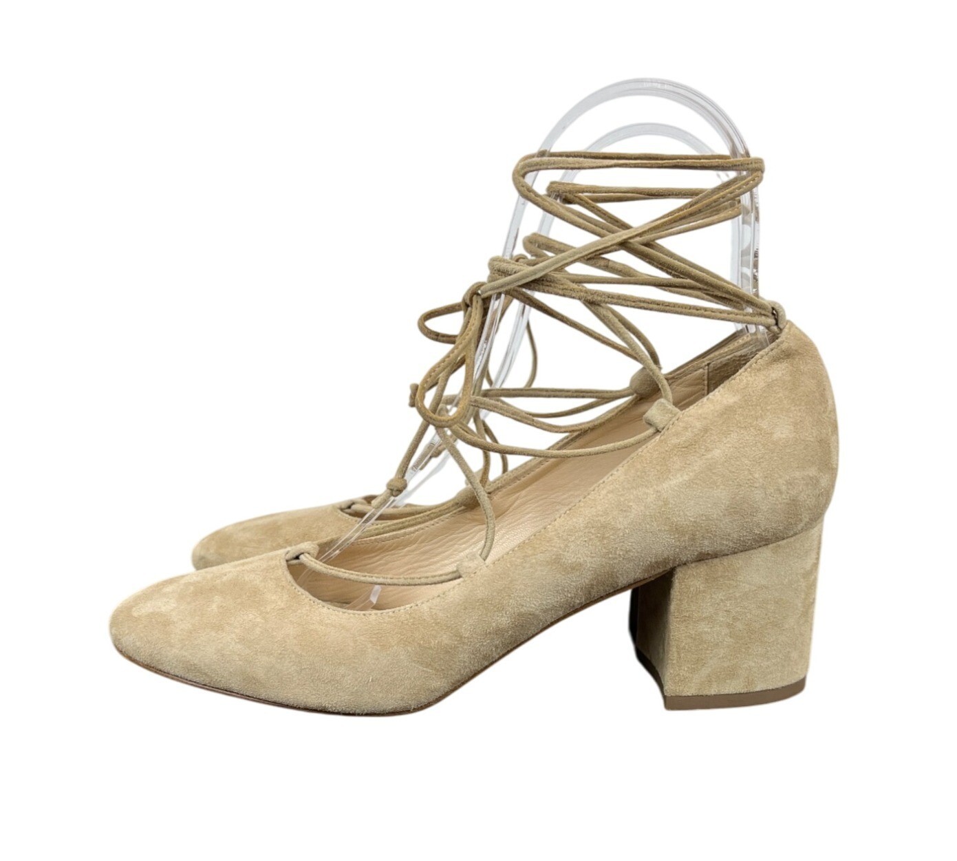 The Shoe Box Womens Suede Lace-Up Block Heel Pumps Size 37 Beige