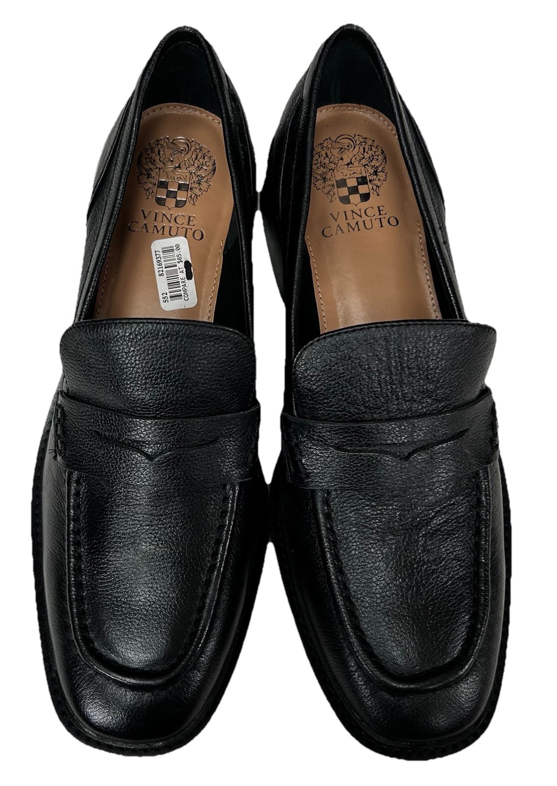 VINCE CAMUTO ENACHEL Black Leather Penny Loafers w/block heels~Womens 8.5~NWT!!