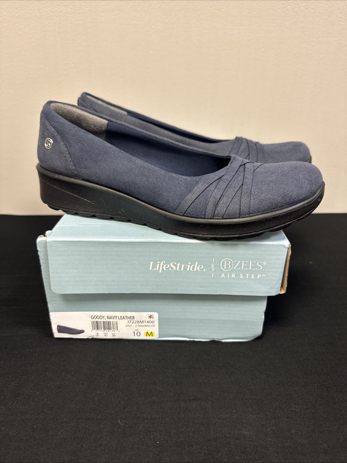 NWT LifeStride Bzees Goody Slip On Shoes Women’s 10 M Navy Leather Ballet Flats