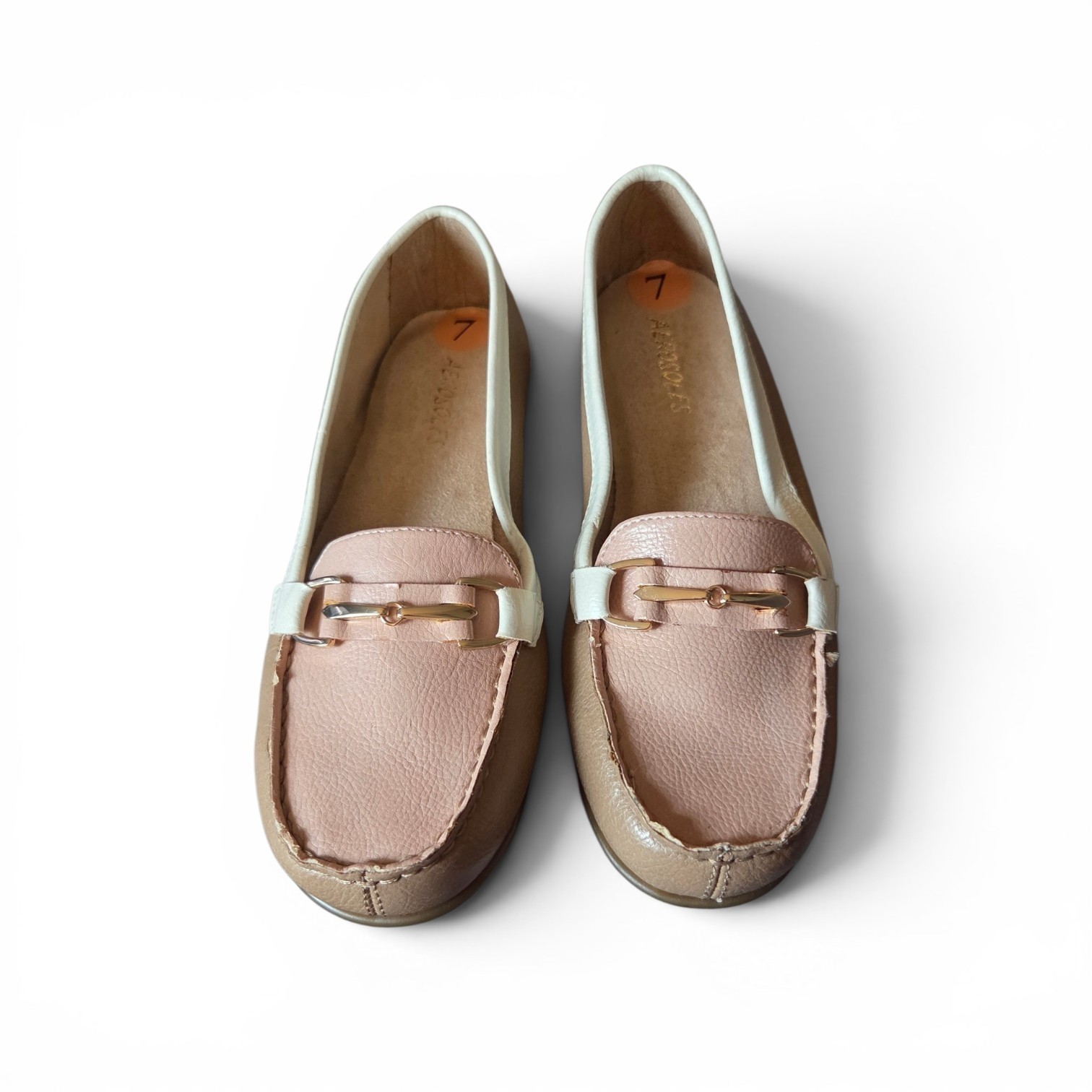 AEROSOLES Women’s Driving Loafers Size 7M Taupe Blush White Slip On Shoes