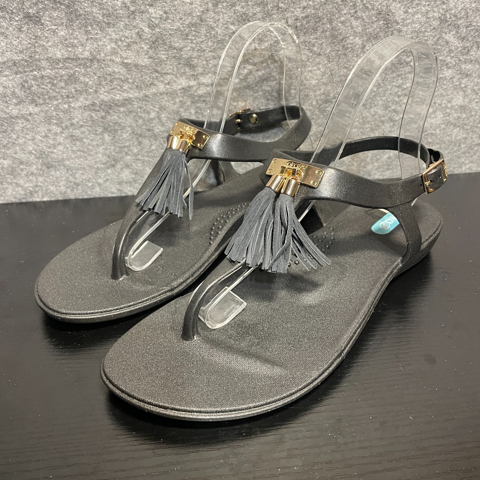 Oka-B Thong Sandals Womens 9 Black Tassel Jelly Comfort Flip Flops Summer New