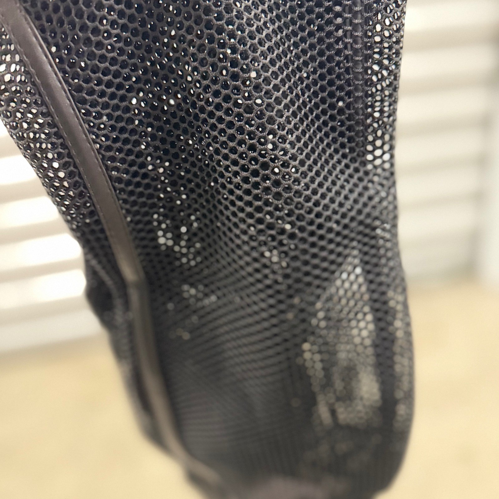 Bamboo Spotlight Black Mesh Over The Knee Boots Gold Block Heel Peep Toe Size 9