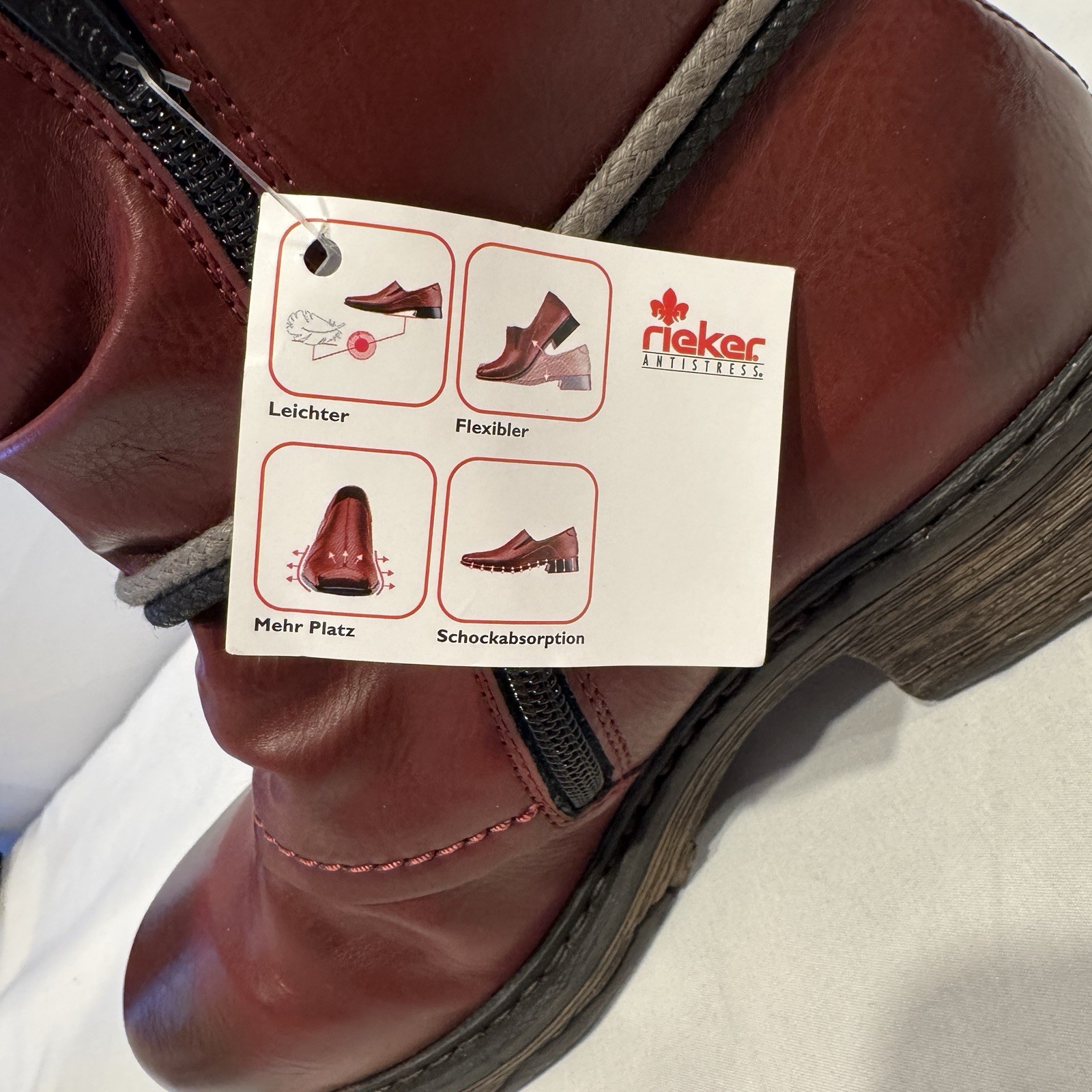 Rieker Womens Size 7 EUR 38 Ankle Boot Felice Wine Faux Leather Ruched Upper NWT