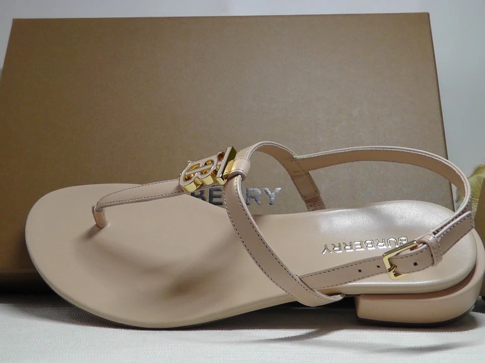 BURBERRY Pale Nude EMILY T-Strap Leather Thong Sandals Size 36.5 US***$720**NIB