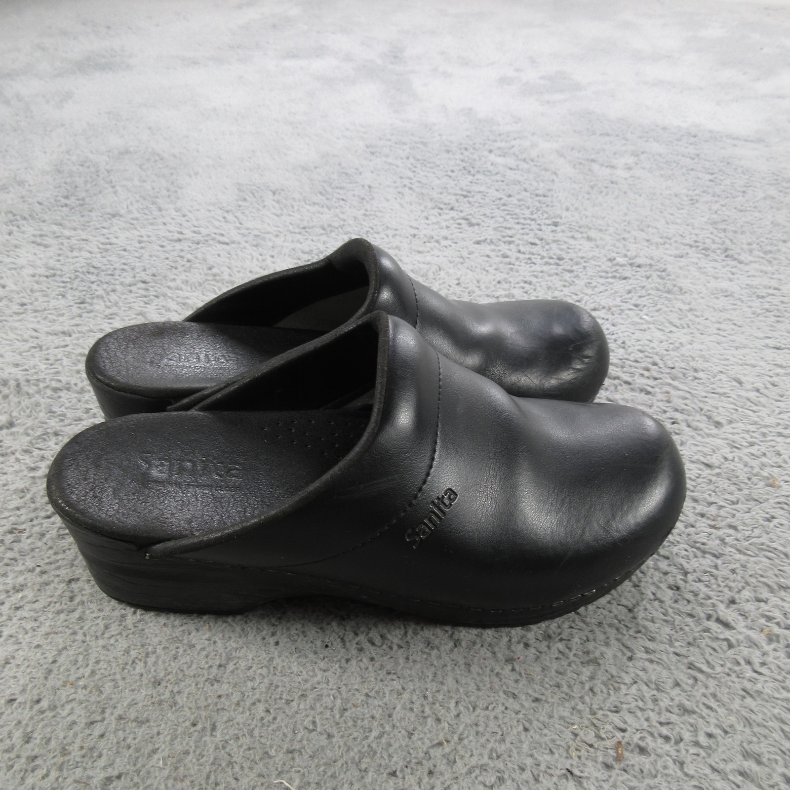Sanita Shoes Womens 37 Black Leather Slip On Clogs Non Slip Workwear Comfort